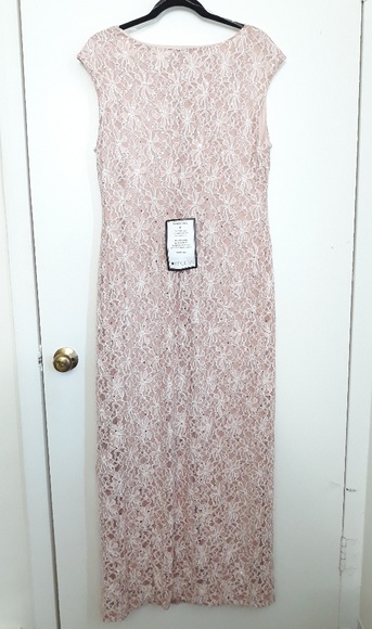 Connected Sequined Lace Cowl-Neck Gown Nude pink - Picture 6 of 8
